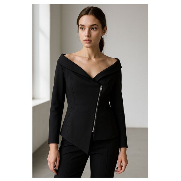 Trouvé Off-Shoulder Asymmetric Zip Jacket, Black, Womens Size Large - Picture 1 of 9